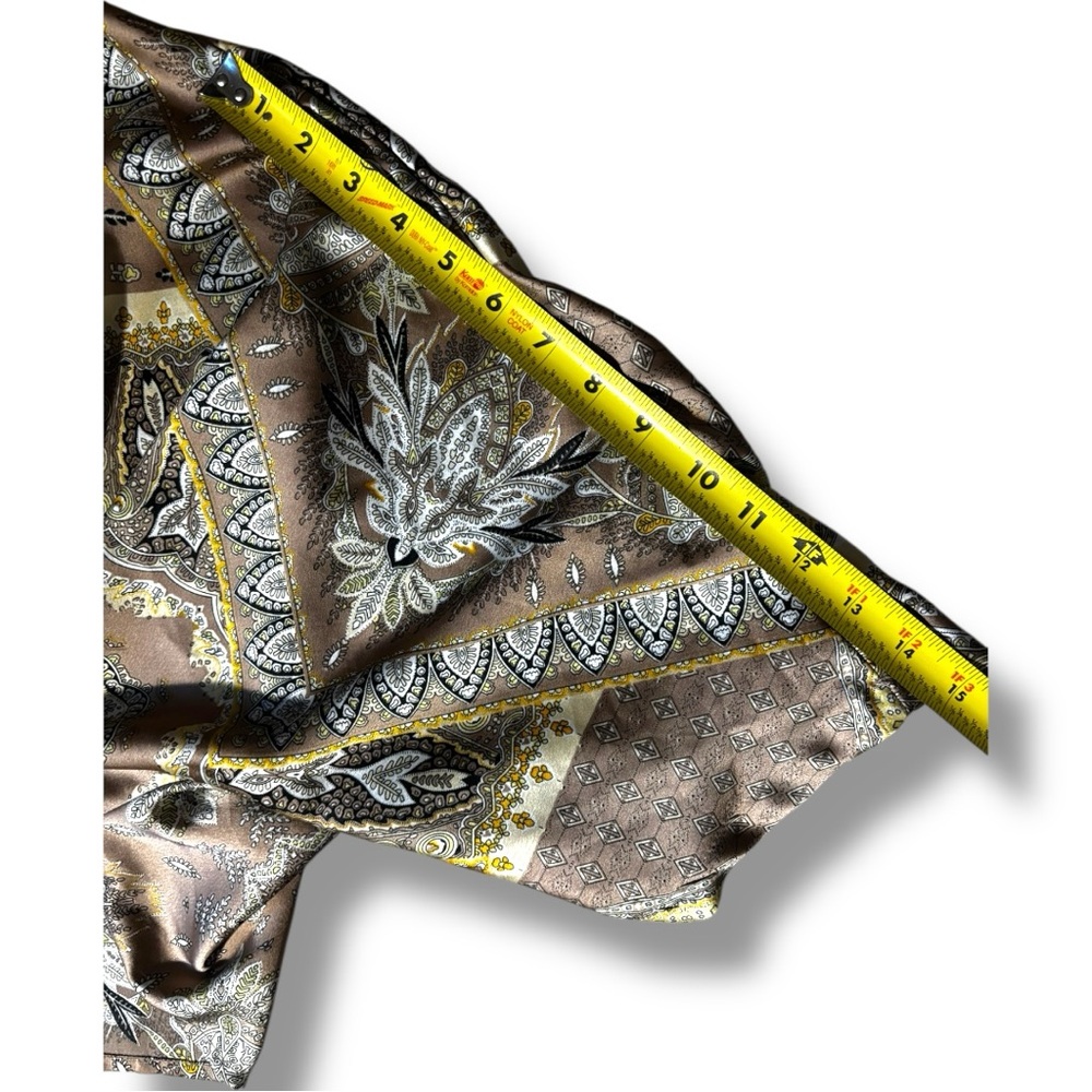 SHEIN Paisley Cream/Gold/Brown Tie-Front Collarless Cropped Festival Blouse - Picture 12 of 16